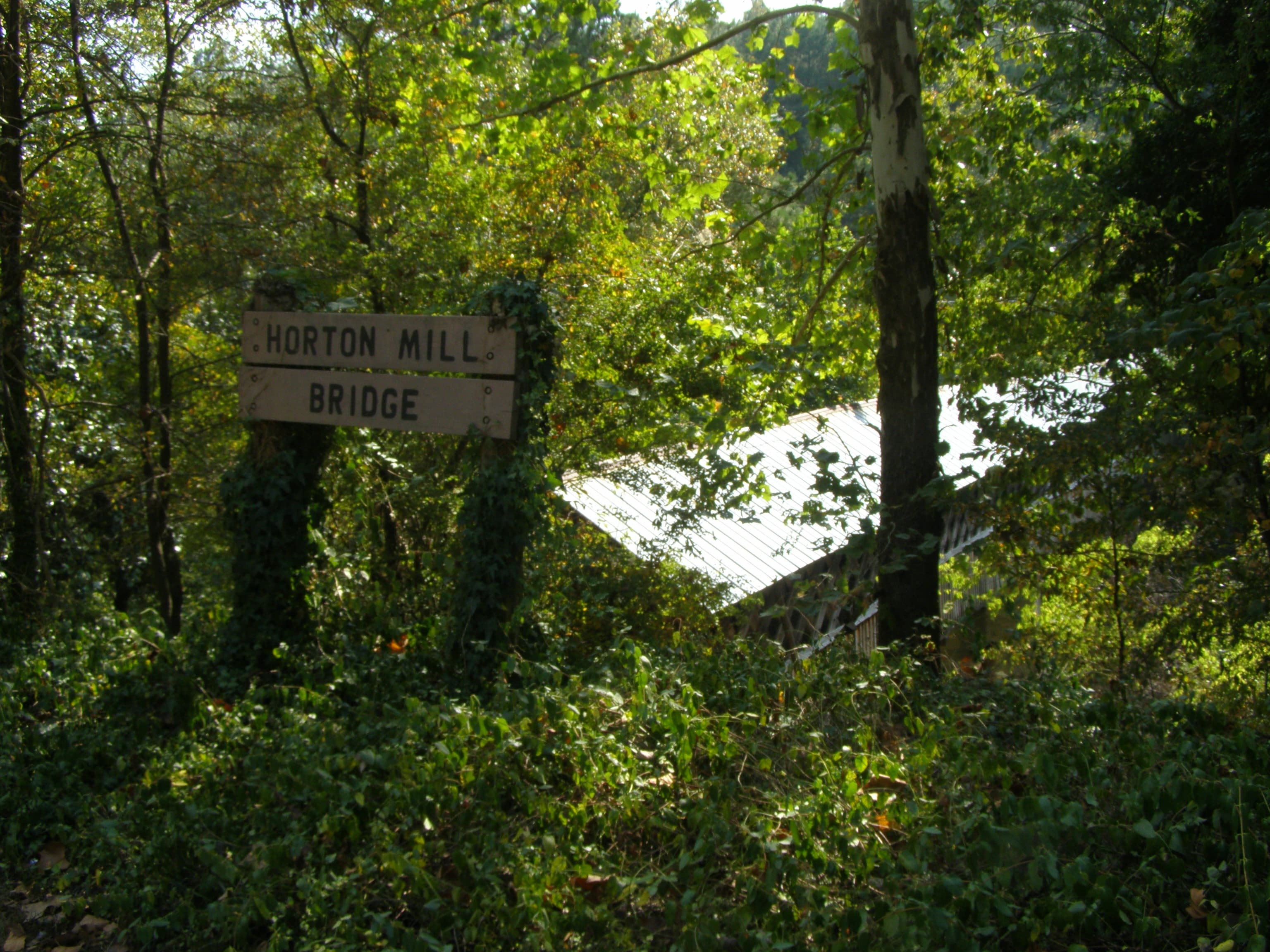 Horton Mill Covered Bridge in Blount County, Alabama — one of three historic covered bridges in the county, near Inland Lake